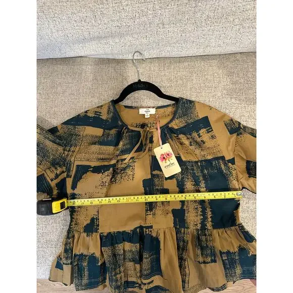 Entro Harper Peplum Top Hunter Green Black Tie Neck Blouse Sz S - NWT - Picture 5 of 11